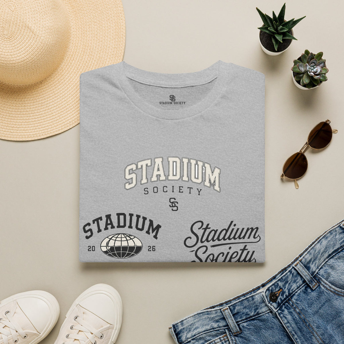 Stadium Society Collegiate Logo Tee — Heritage — sport grey front