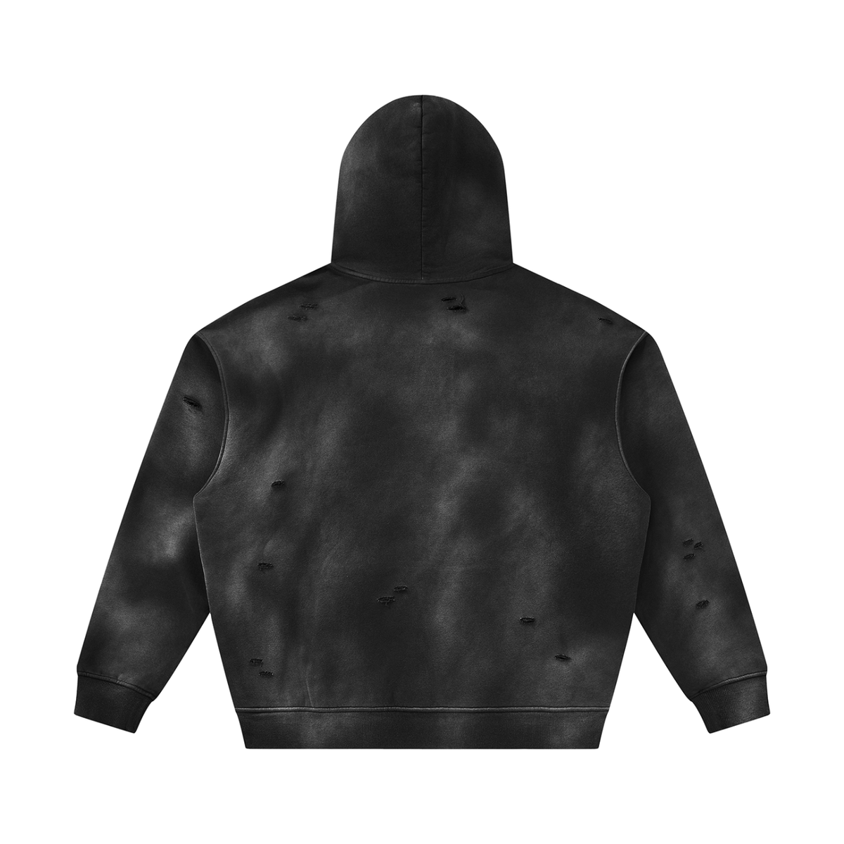 Stadium Society Distressed Heavyweight Logo Hoodie — back view (black, vintage wash)