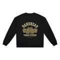Bandhead Tenor Division Heavyweight Crewneck — front view (black, arched Bandhead tenor drums graphic)