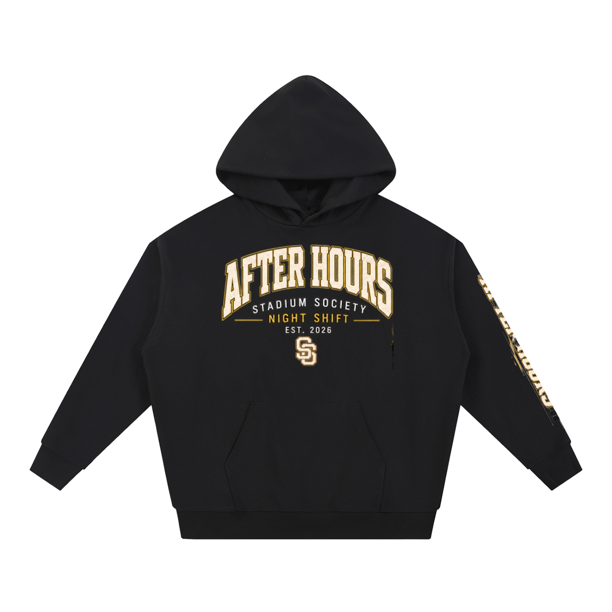 After Hours Heavyweight Hoodie — front view (black, After Hours graphic)