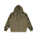 Stadium Society Camo-Splice Raglan Zip Hoodie — front view (camo hood, olive body)