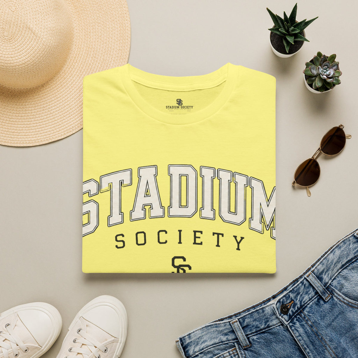 Stadium Society Collegiate Logo Tee — Classic Fit — cornsilk front