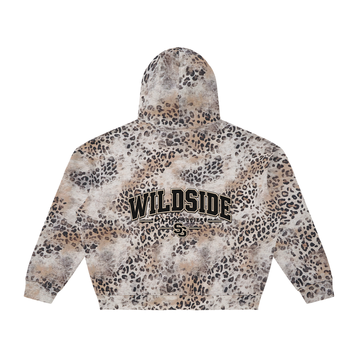 Stadium Society Wildside Waffle Zip Hoodie — back view (leopard, bold WILDSIDE)