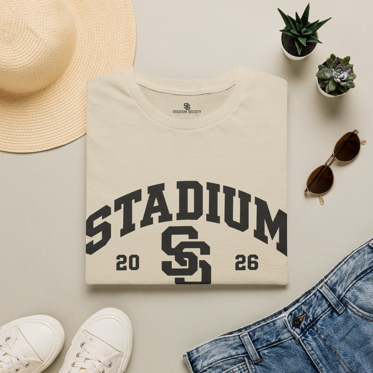Stadium Society Collegiate Logo Tee — Game Day — Sand front