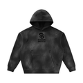 Stadium Society Distressed Heavyweight Logo Hoodie — front view (black, distressed chest logo)