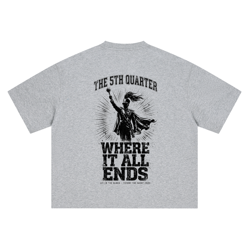 5th Quarter: Where It All Ends — Drum Major Edition Heavyweight Tee — Gray — back view (gray, drum major artwork)
