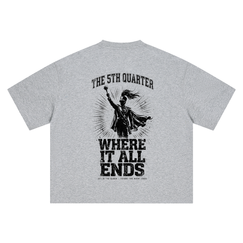 5th Quarter: Where It All Ends — Drum Major Edition Heavyweight Tee — Gray — back view (gray, drum major artwork)