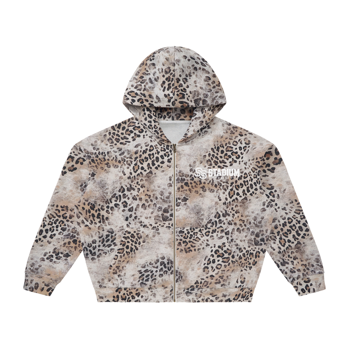Stadium Society Wildside Waffle Zip Hoodie — front view (leopard)