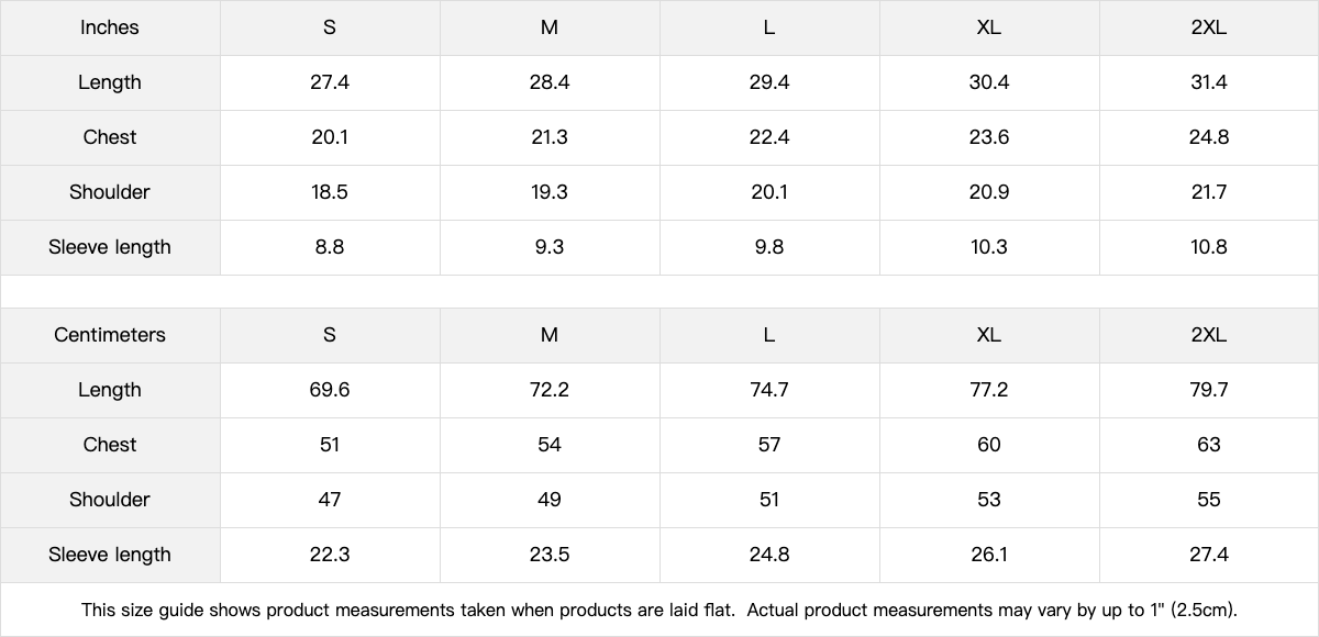Tiger Society Heavyweight Tee — size chart