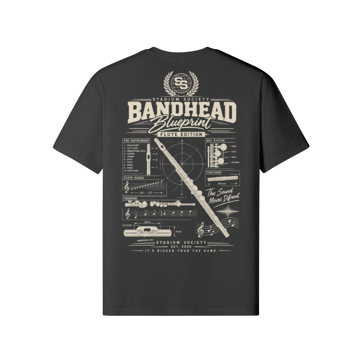 Bandhead Blueprint Flute Edition Tee — back view