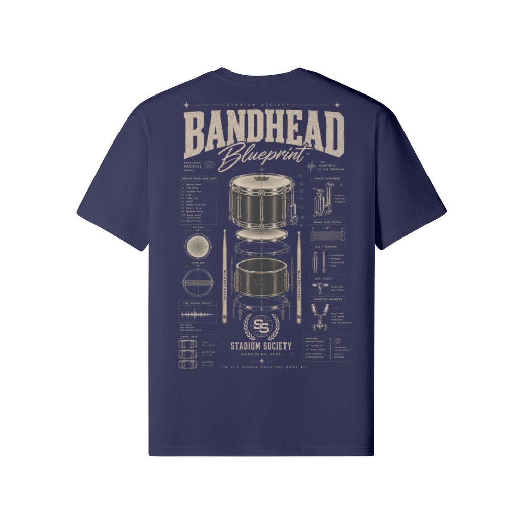 Bandhead Blueprint Snare Edition Tee — dark navy back