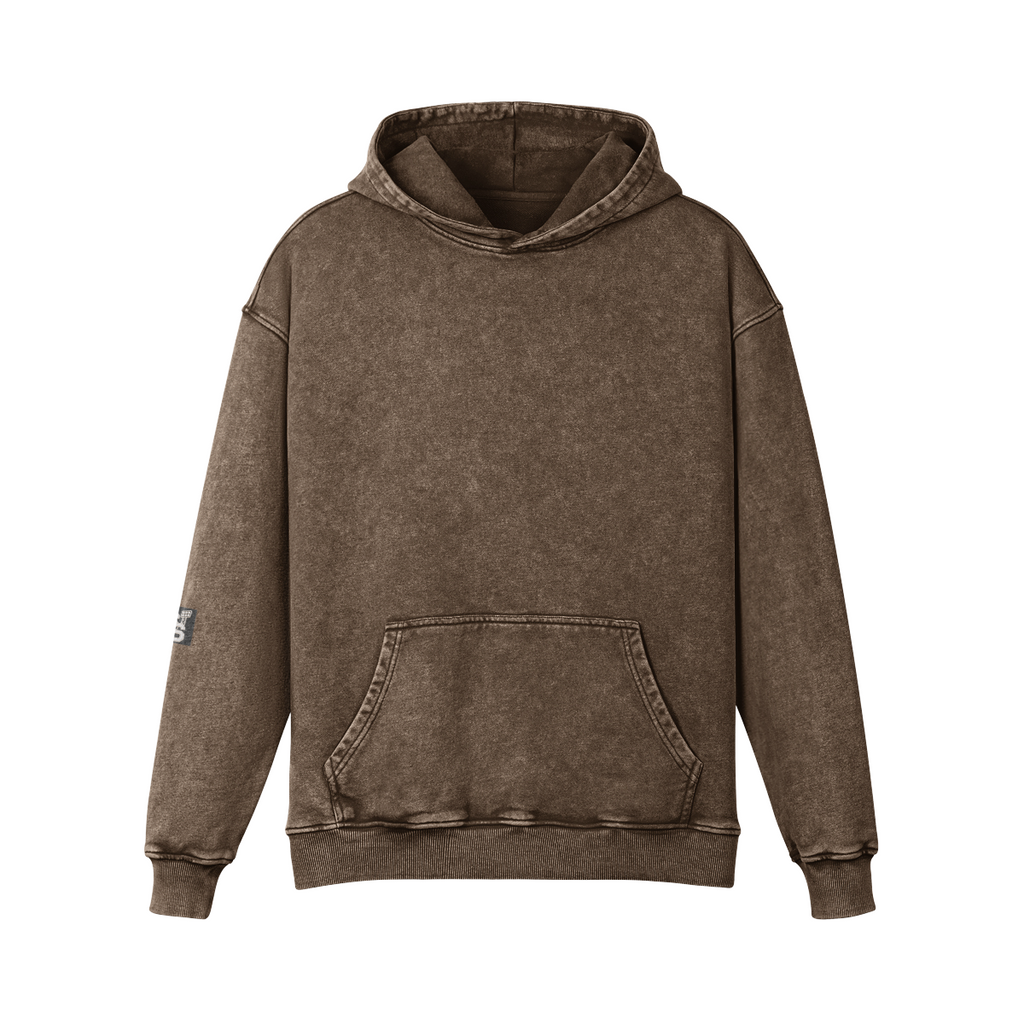 Stadium Society Varsity Hoodie — Signature Sleeve Edition — front view (Brown)