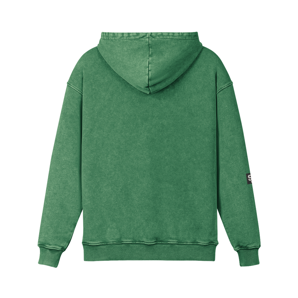 Stadium Society Varsity Hoodie — Signature Sleeve Edition — back view (Cactus Green)