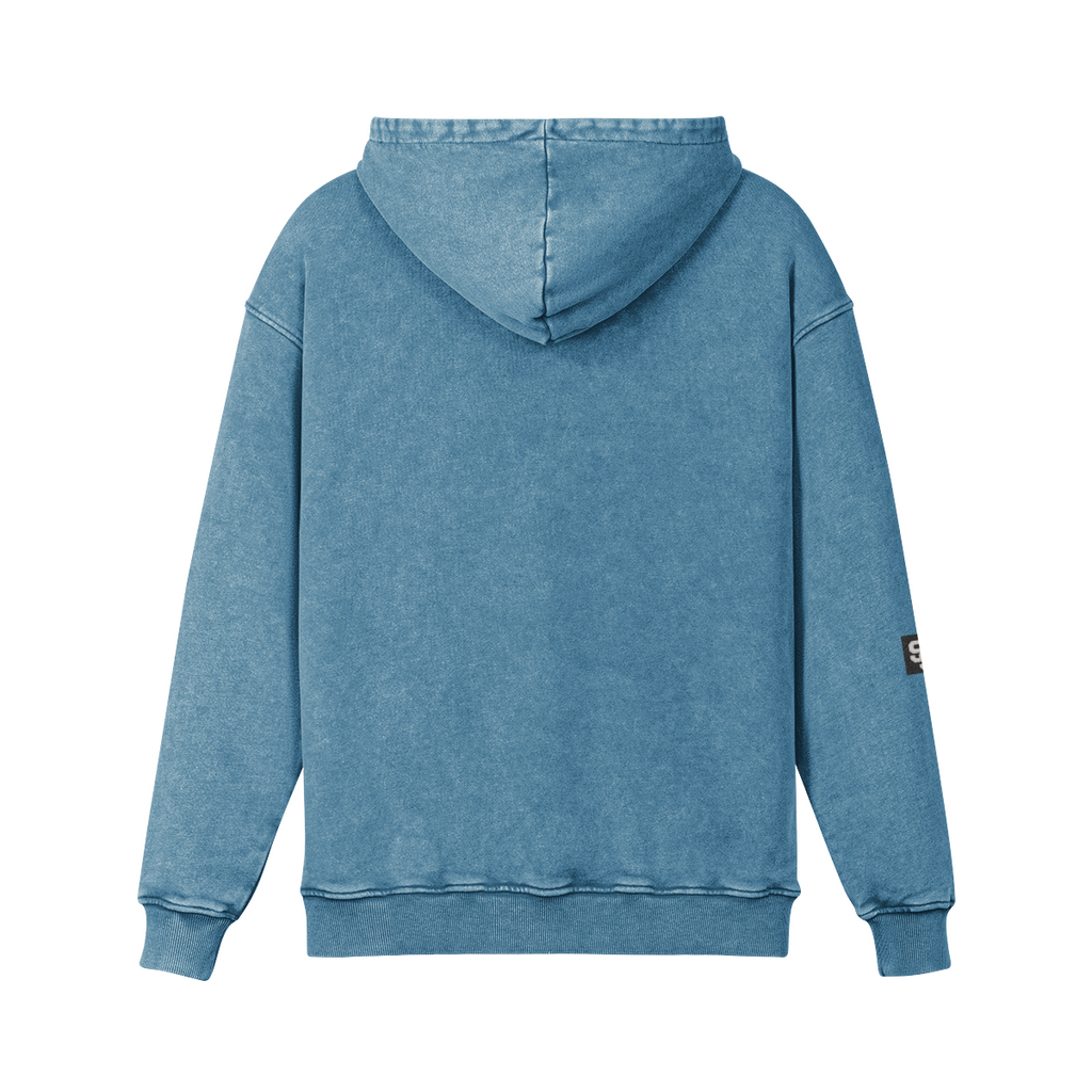 Stadium Society Varsity Hoodie — Signature Sleeve Edition — back view (Shadow Blue)