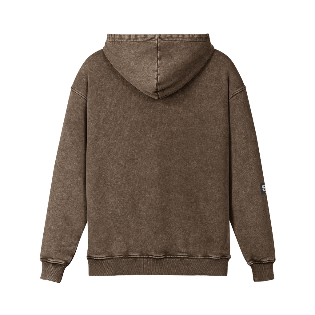Stadium Society Varsity Hoodie — Signature Sleeve Edition — back view (Brown)