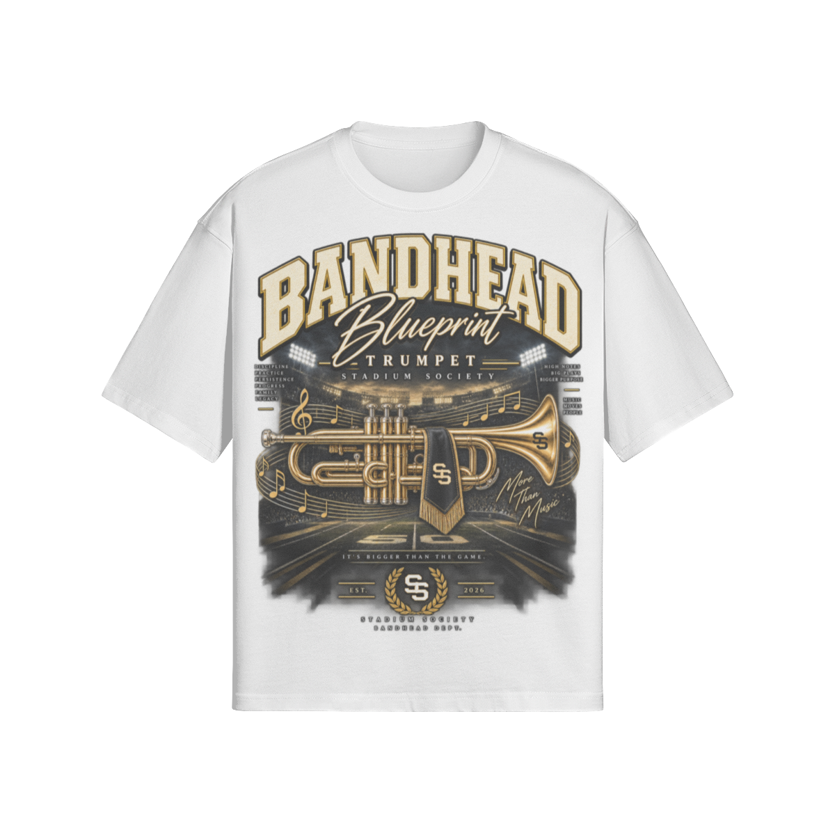 Bandhead Blueprint Trumpet Heavyweight Tee — front view