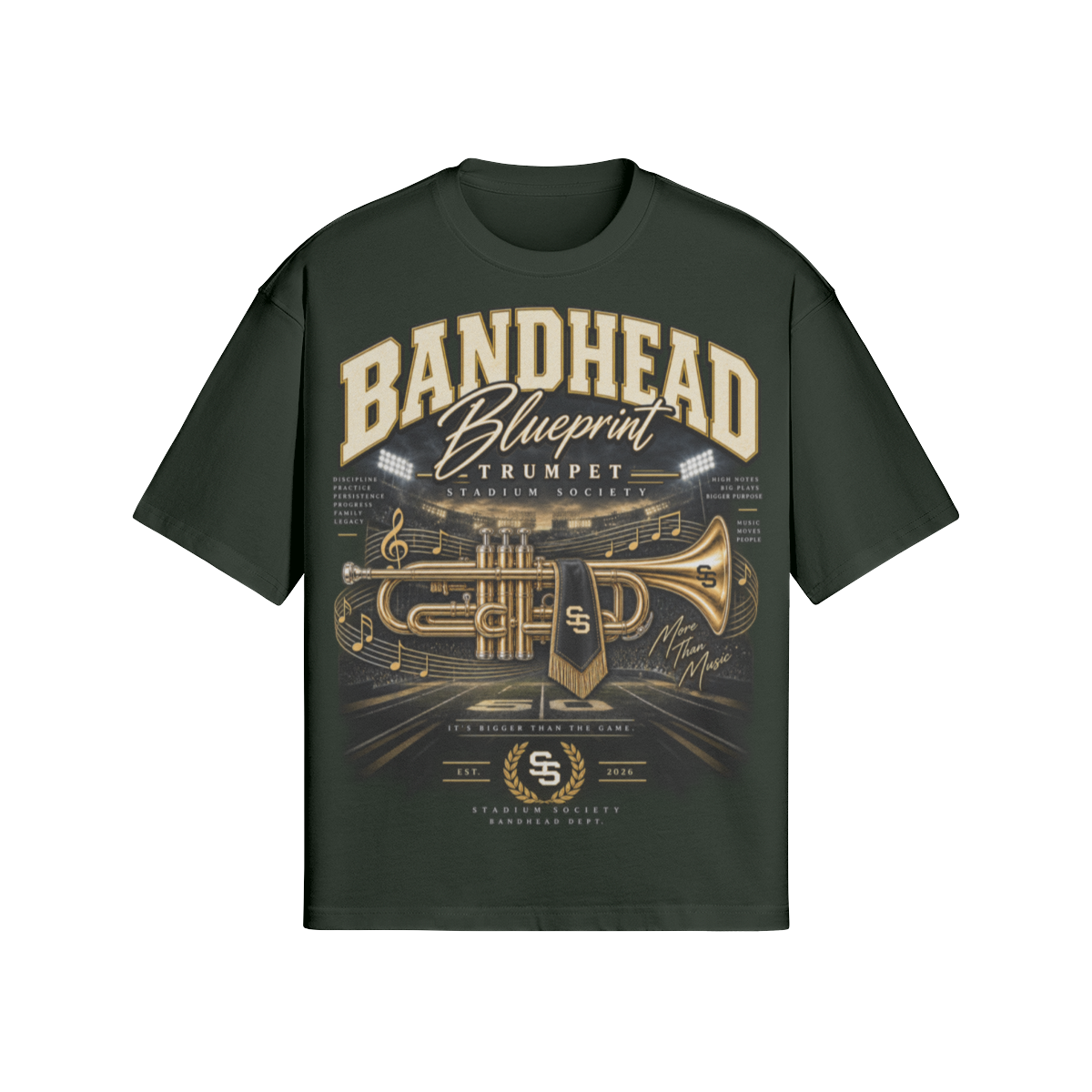 Bandhead Blueprint Trumpet Heavyweight Tee — front view