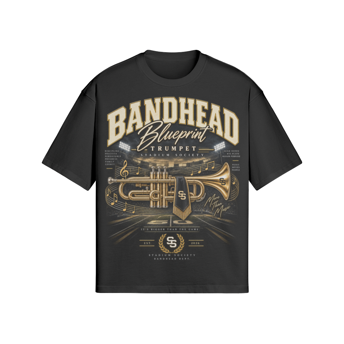 Bandhead Blueprint Trumpet Heavyweight Tee — front view