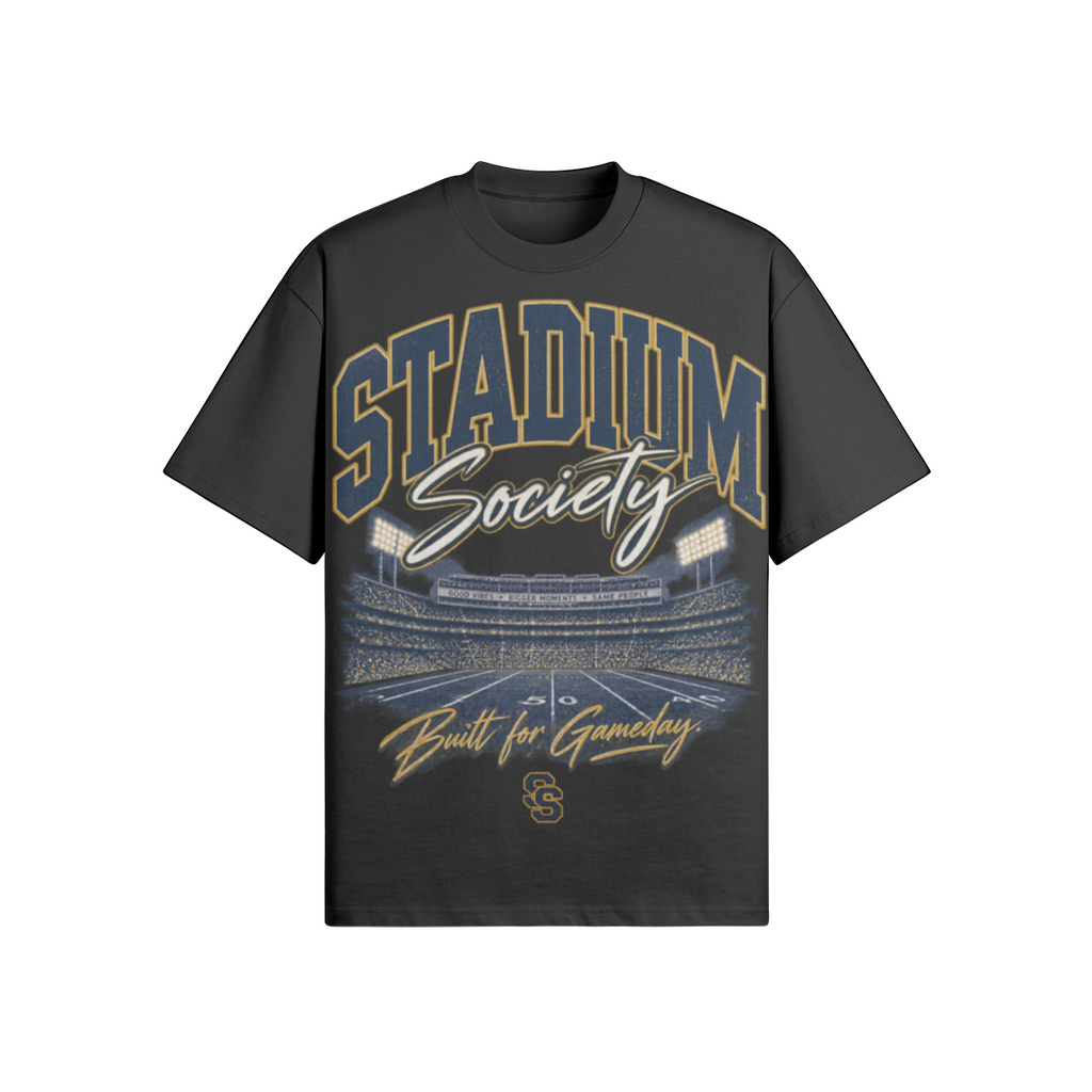 Same People. Different Stadiums. 425 GSM Oversized Tee — charcoal front