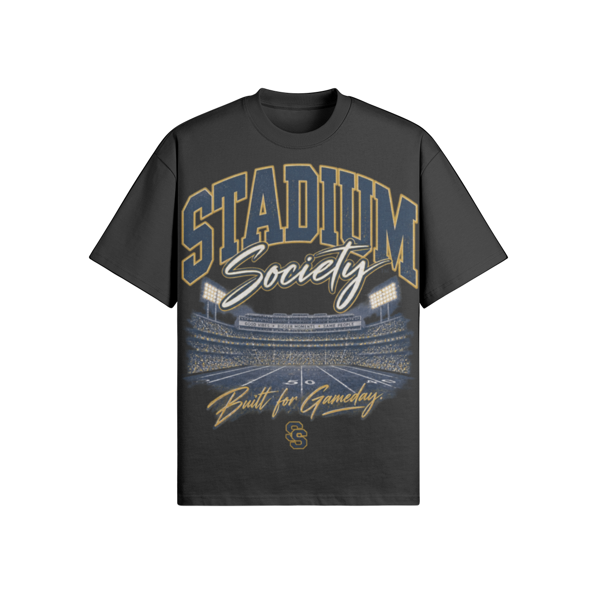 Same People. Different Stadiums. 425 GSM Oversized Tee — charcoal front