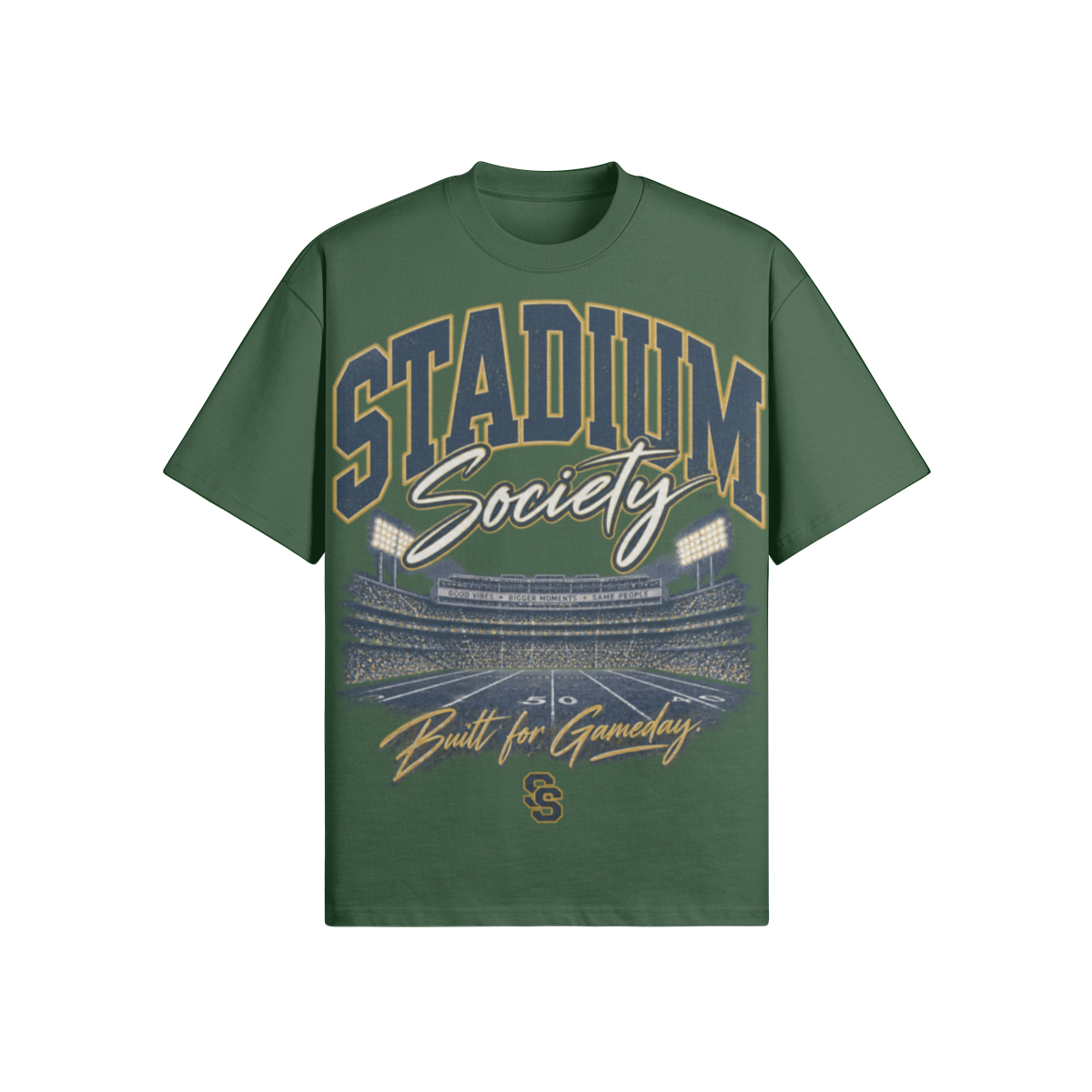 Same People. Different Stadiums. 425 GSM Oversized Tee — green front