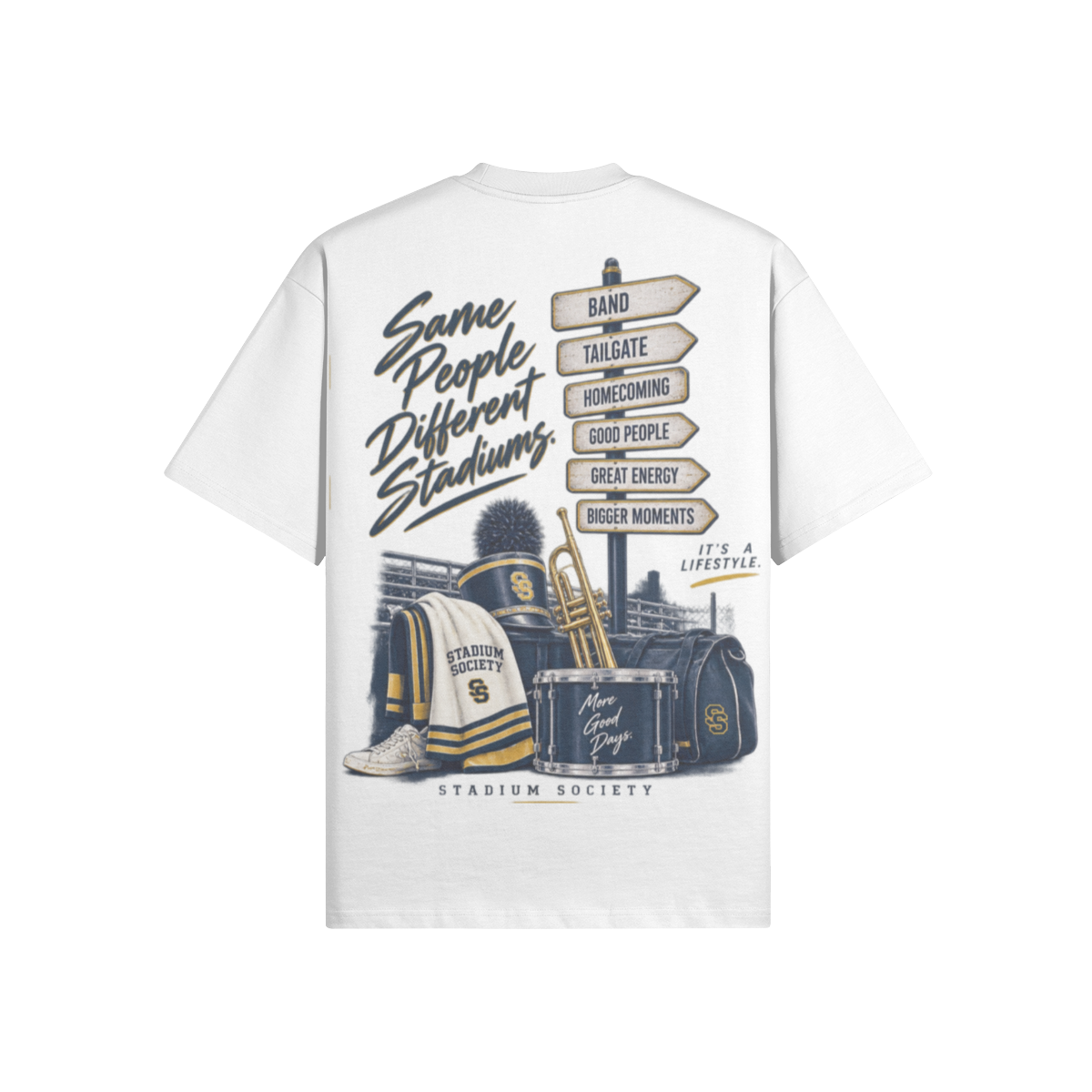 Same People. Different Stadiums. 425 GSM Oversized Tee — white back