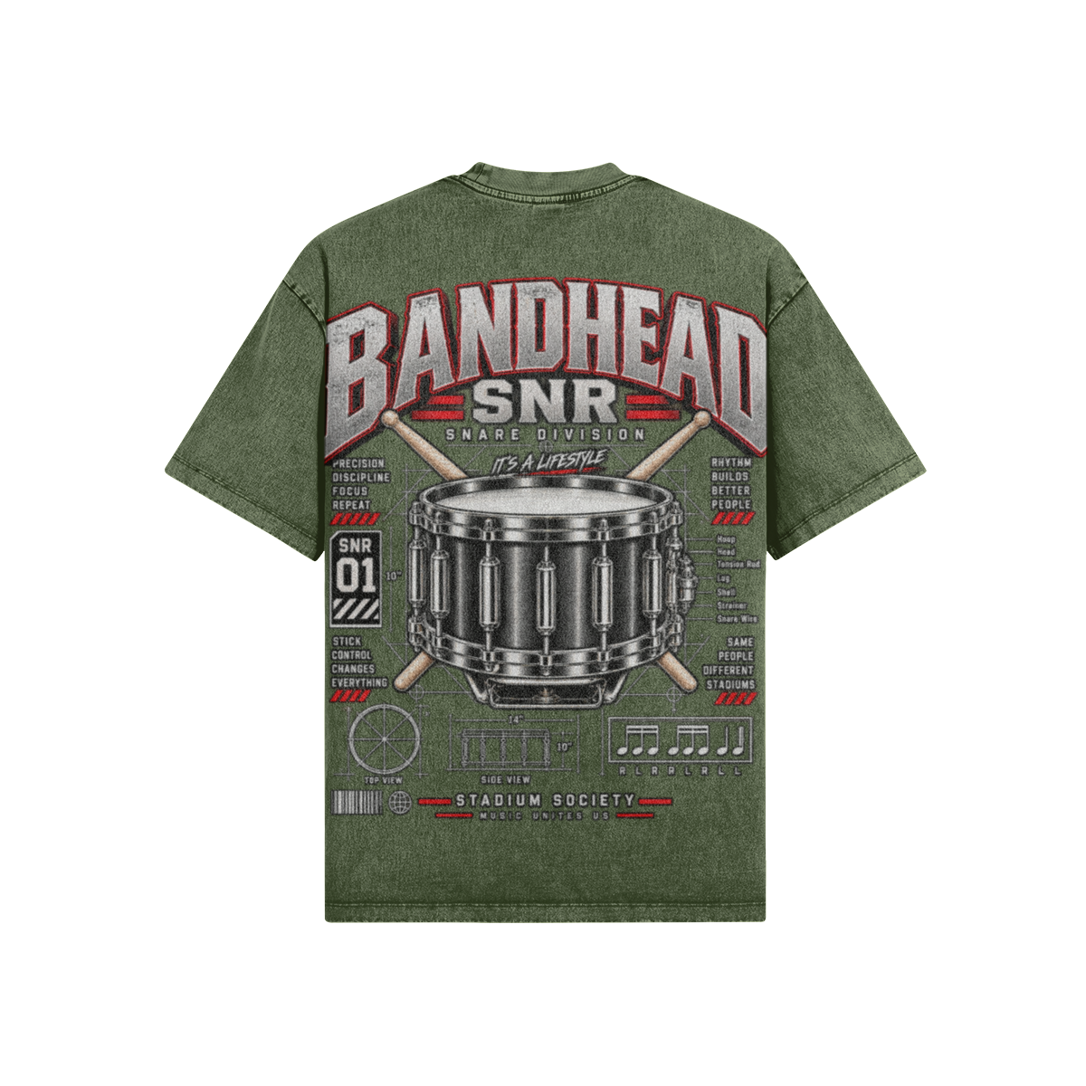Bandhead Snare Division Tee — Rifle Green back