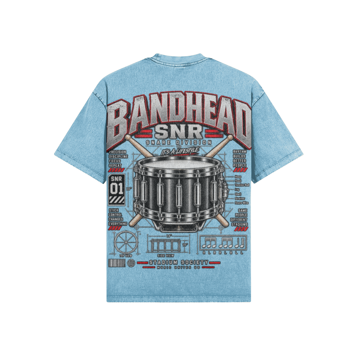 Bandhead Snare Division Tee — Pastel Blue back