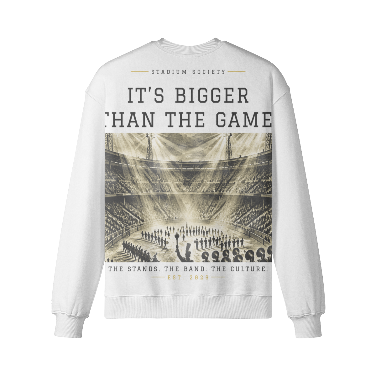 Stadium Society Script Heavyweight Crewneck — White — back view