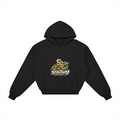 Built for This Bus Stop Heavyweight Hoodie — Black & Gold — front view (interlocked SS badge design)