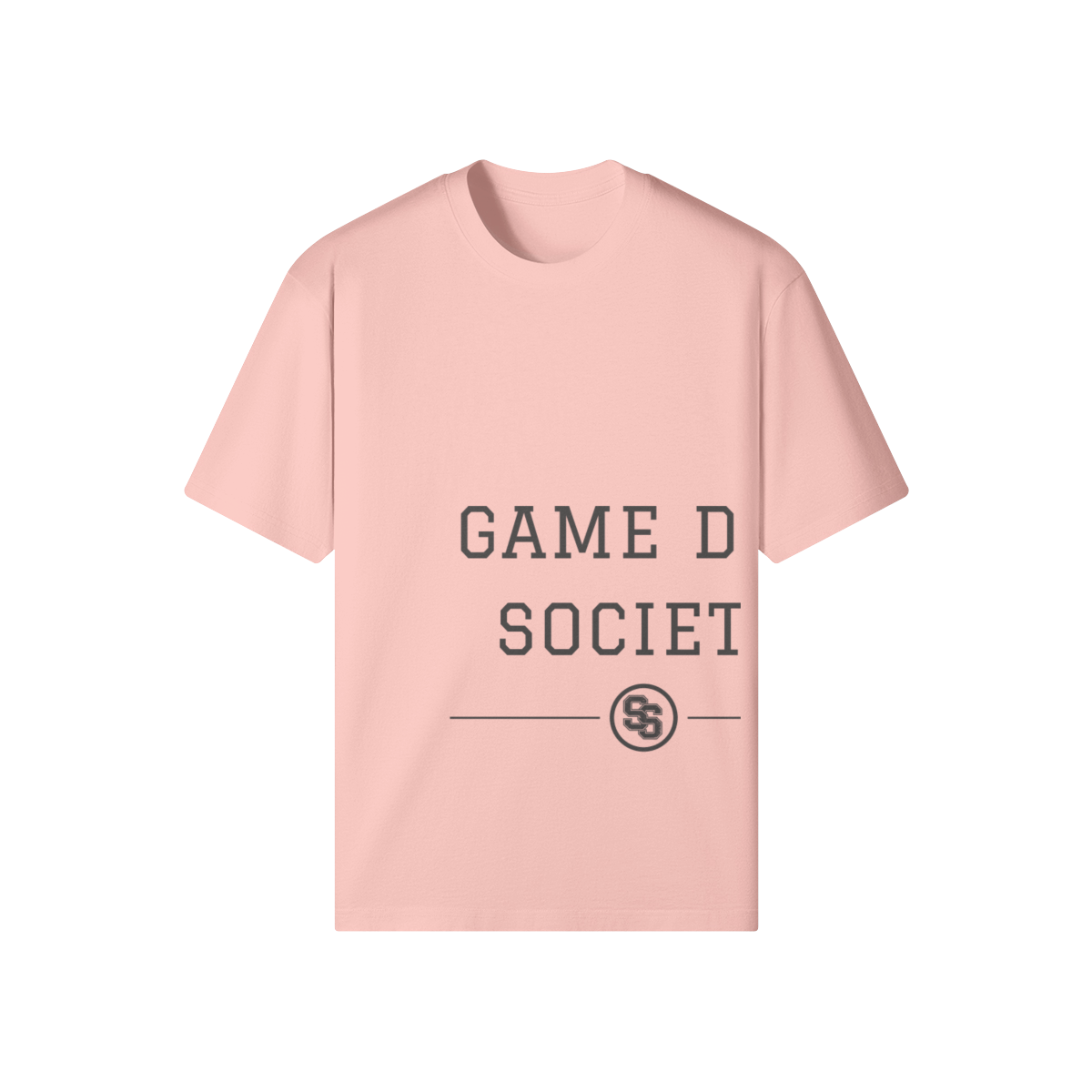 Game Day Society Medallion Heavyweight Tee — Pale Oak — light pink front, alternate mockup