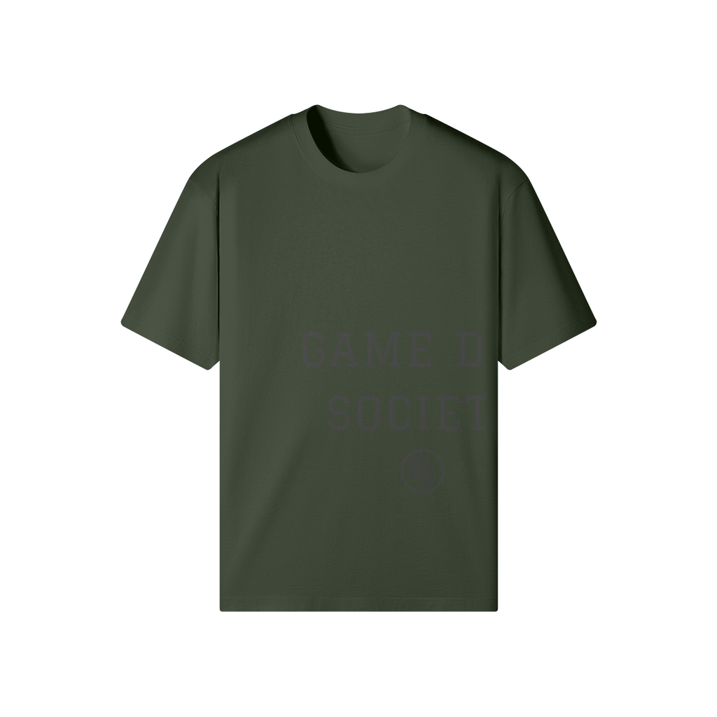 Game Day Society Medallion Heavyweight Tee — Pale Oak — charcoal smoke front