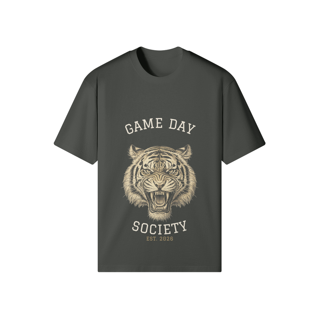 Game Day Society Tiger Heavyweight Tee — Charcoal — front view