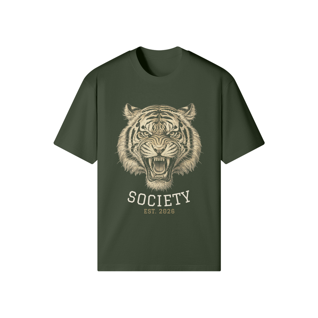 Tiger Society Heavyweight Tee — front view (Charcoal Smoke)