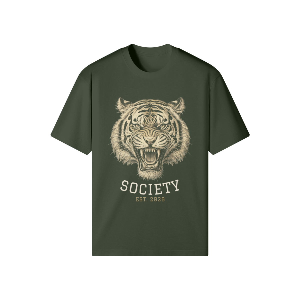 Tiger Society Heavyweight Tee — front view (Charcoal Smoke)