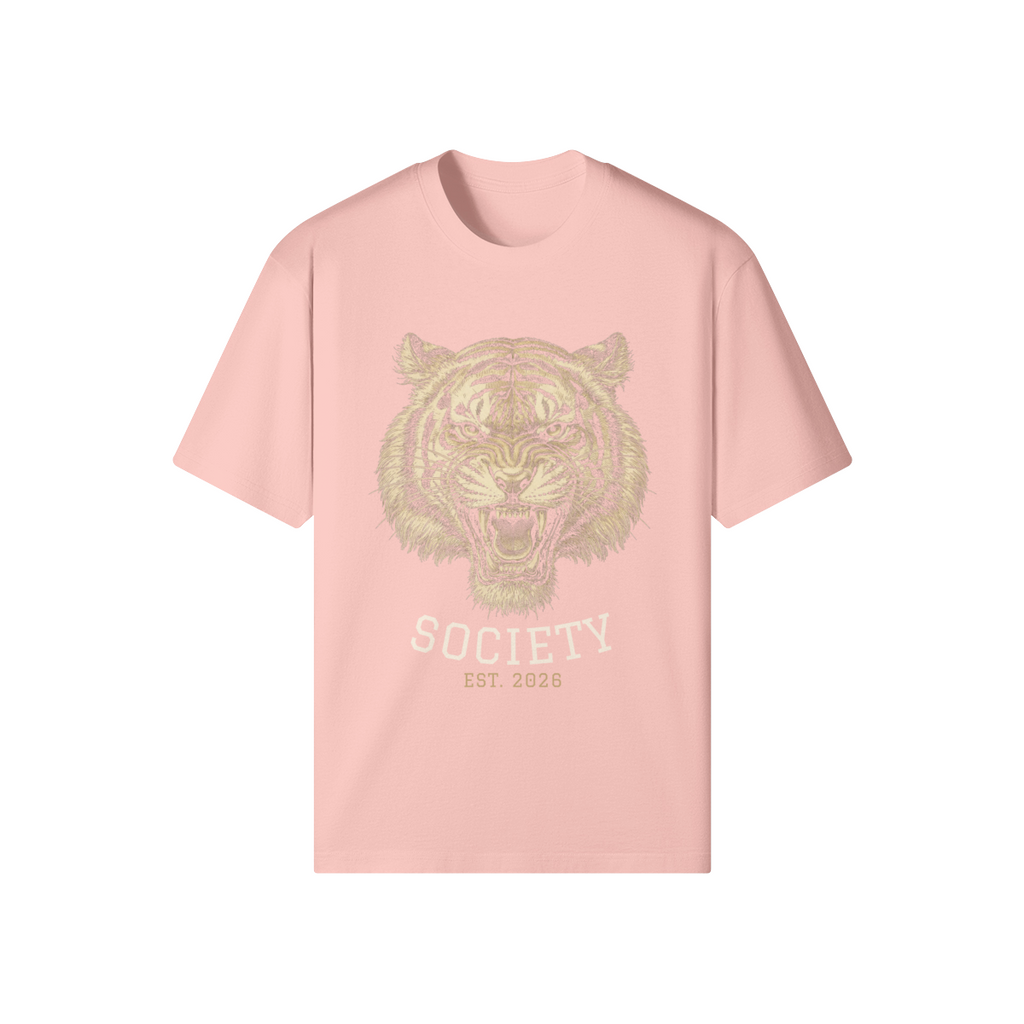 Tiger Society Heavyweight Tee — front view (Light Pink)