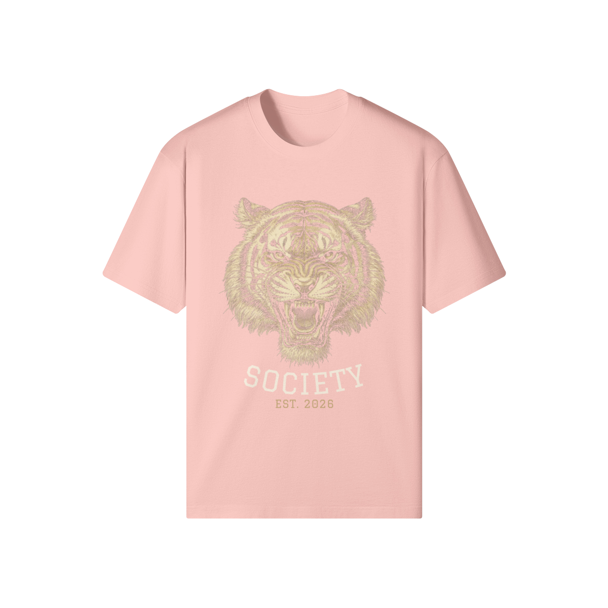 Tiger Society Heavyweight Tee — front view (Light Pink)