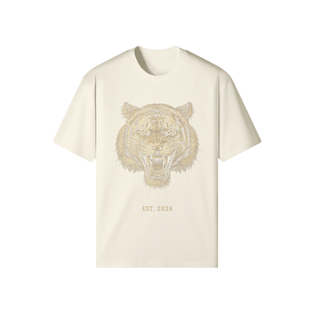 Tiger Society Heavyweight Tee — front view (Pale Oak)