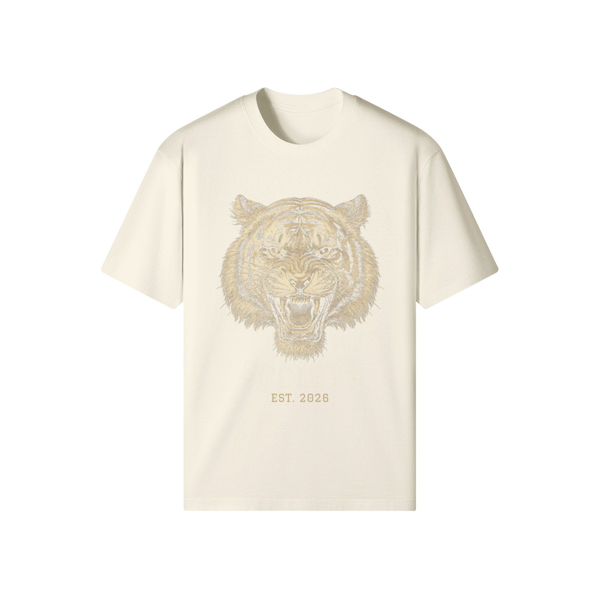 Tiger Society Heavyweight Tee — front view (Pale Oak)