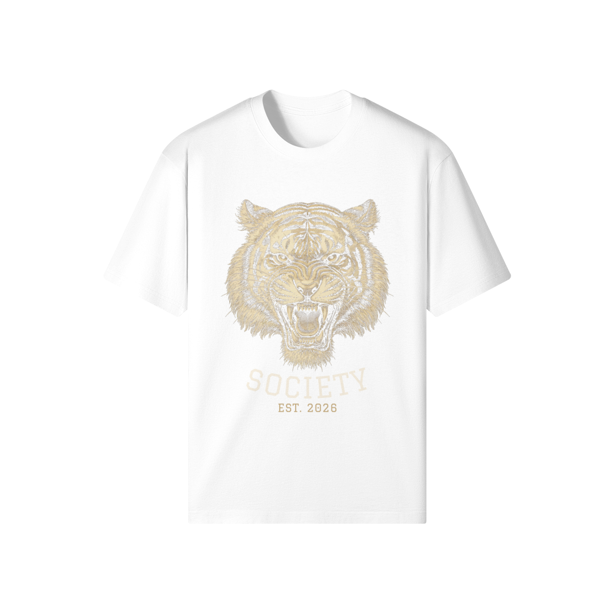 Tiger Society Heavyweight Tee — front view (White)