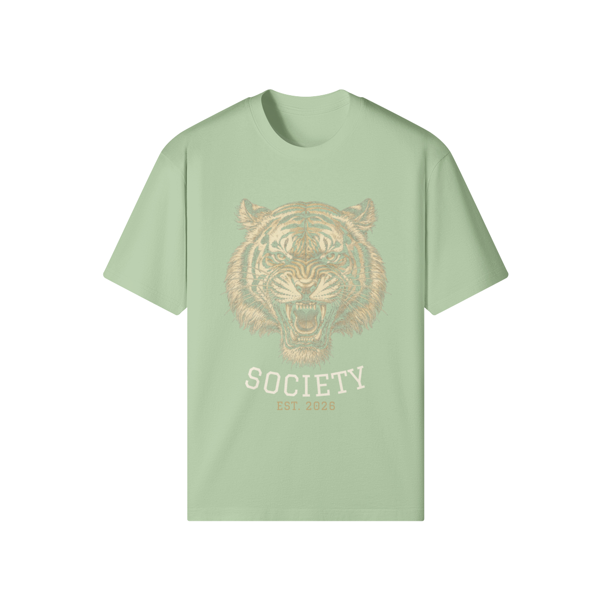 Tiger Society Heavyweight Tee — front view (Light Mint)