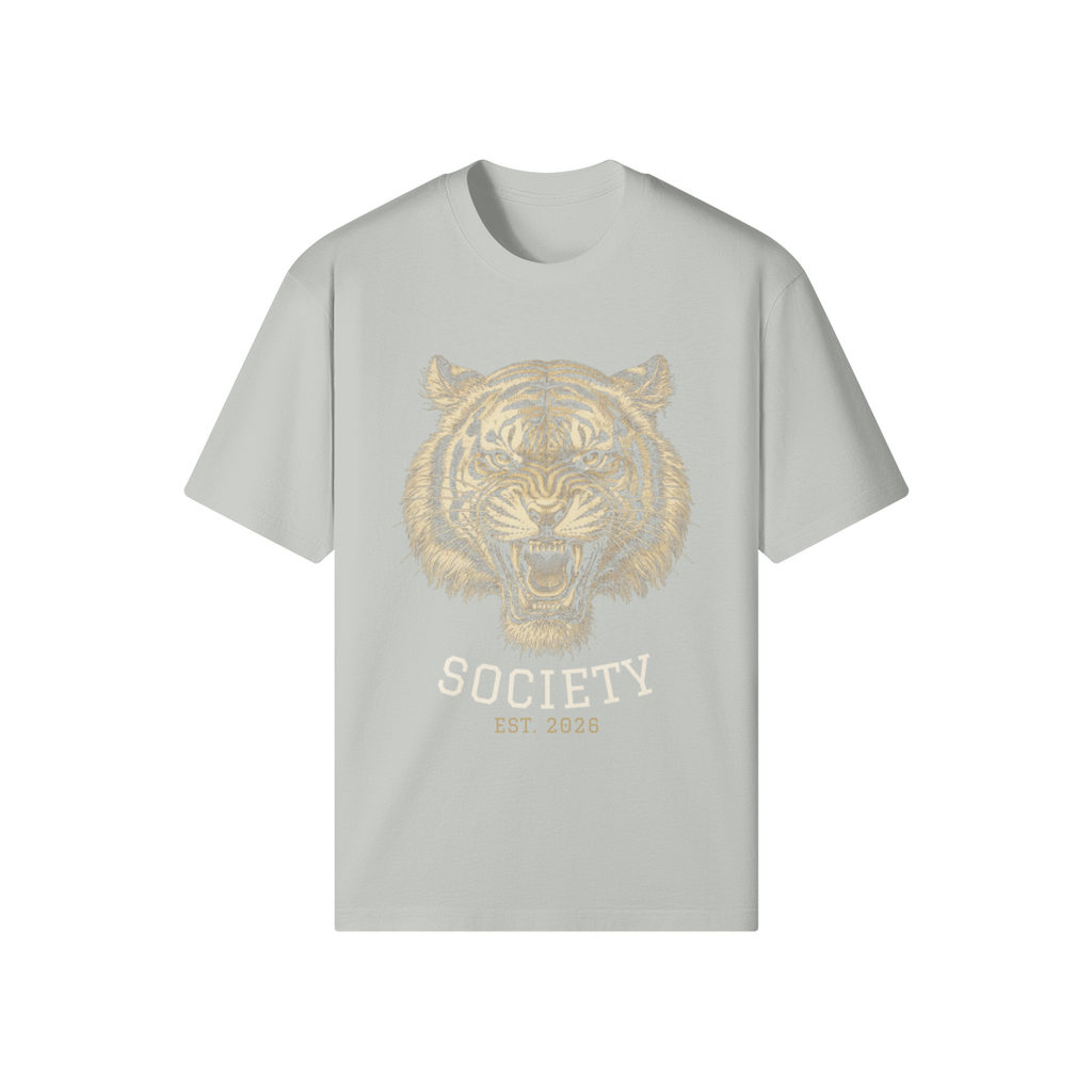 Tiger Society Heavyweight Tee — front view (Light Gray)