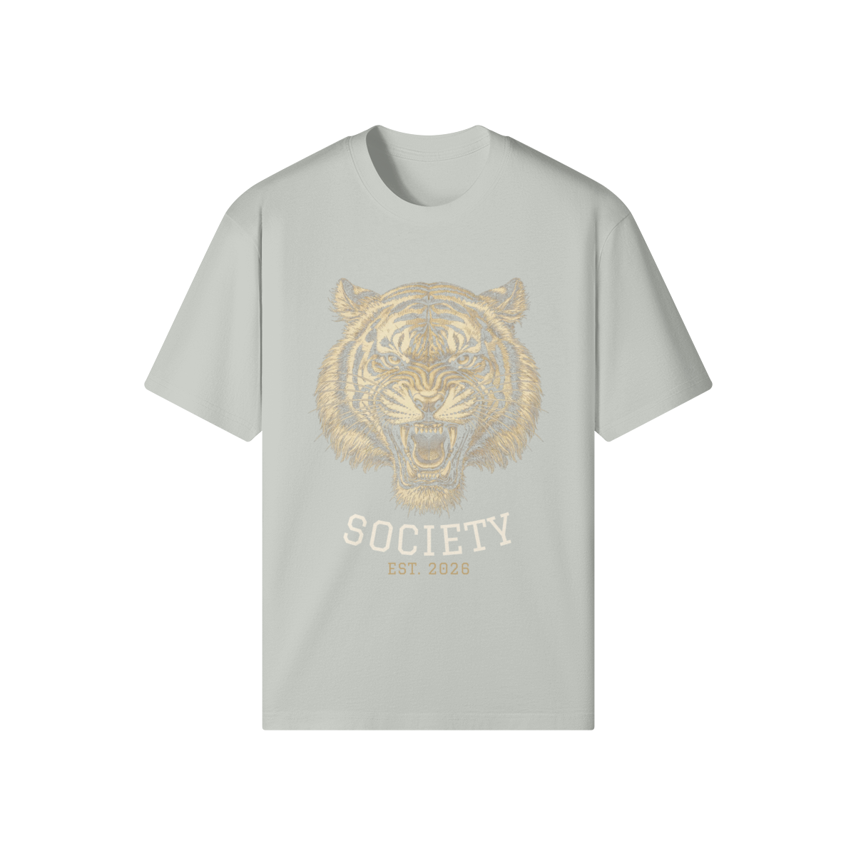Tiger Society Heavyweight Tee — front view (Light Gray)