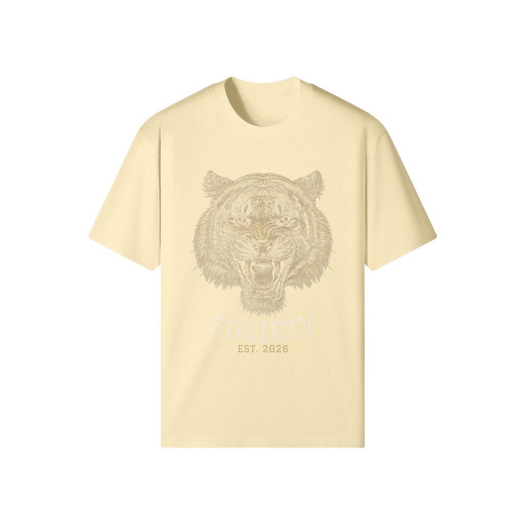 Tiger Society Heavyweight Tee — front view (Apricot)