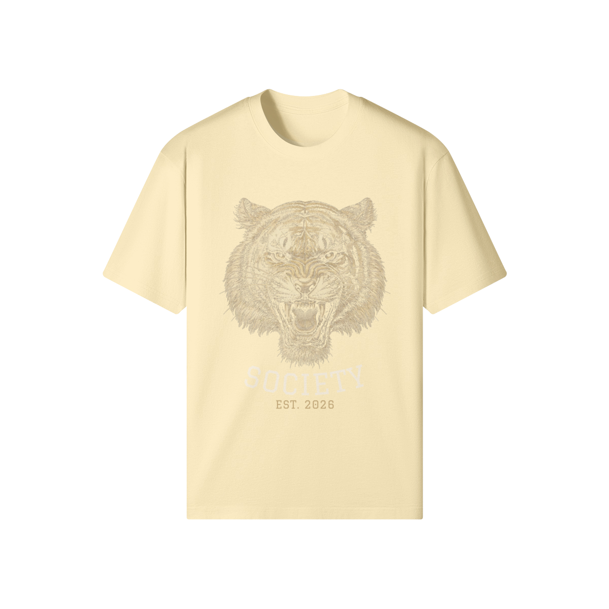 Tiger Society Heavyweight Tee — front view (Apricot)