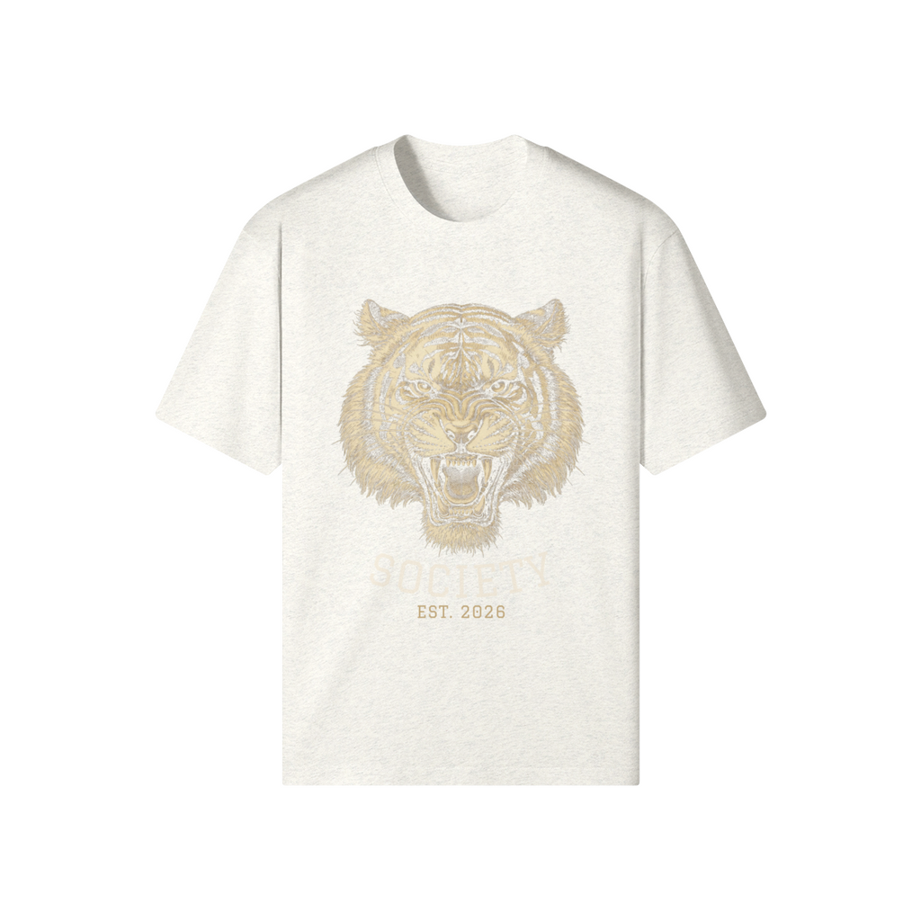 Tiger Society Heavyweight Tee — front view (Light Heather Gray)