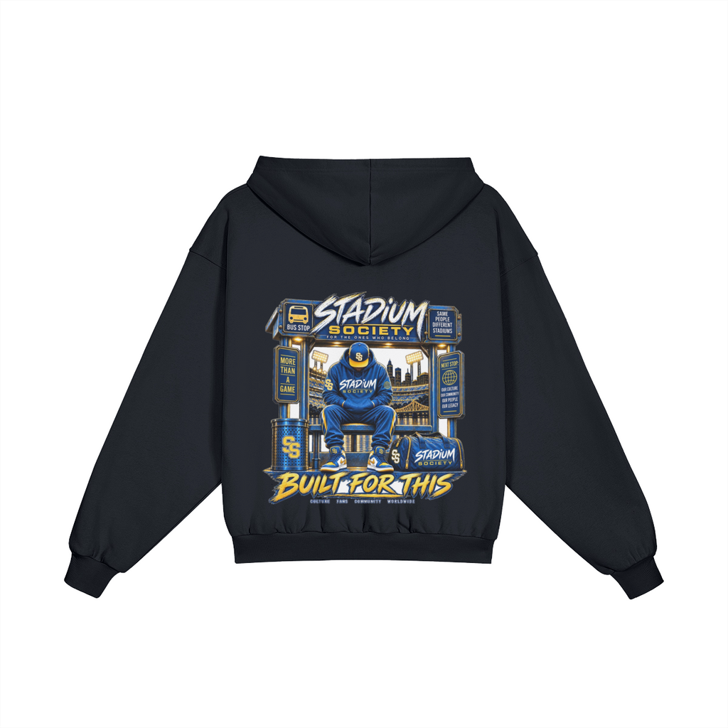 Built for This Bus Stop Heavyweight Hoodie — Midnight Blue — back