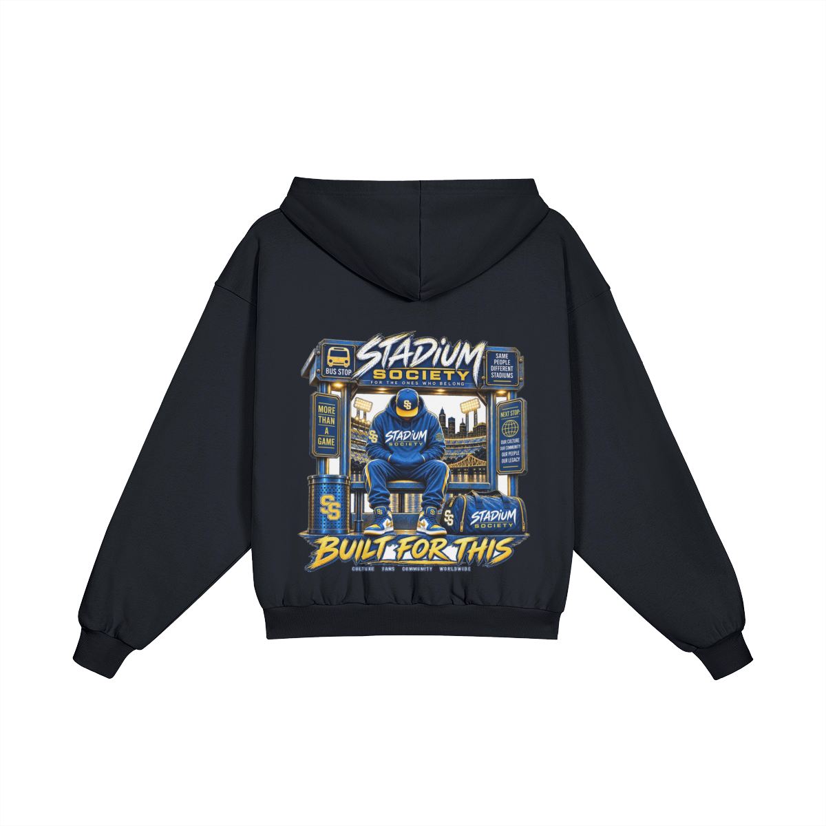 Built for This Bus Stop Heavyweight Hoodie — Midnight Blue — back
